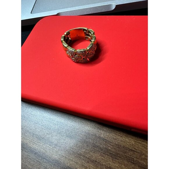 18K Yellow Gold LINK RING with zirconia Diamonds SZ -7 10.69 grams - Picture 6 of 16